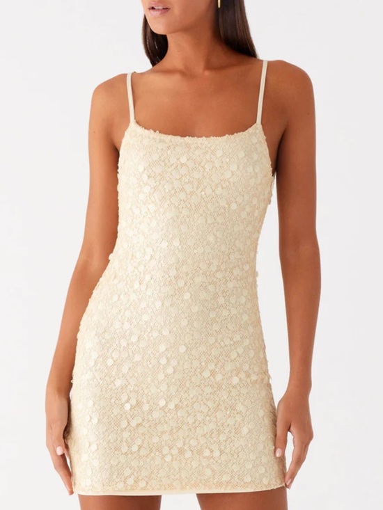 Peppermayo Dresses & Skirts - NWT Peppermayo Butter Yellow Sequin Spaghetti-Strap Mini Dress